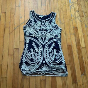 Marie  claire embroidered navy dress